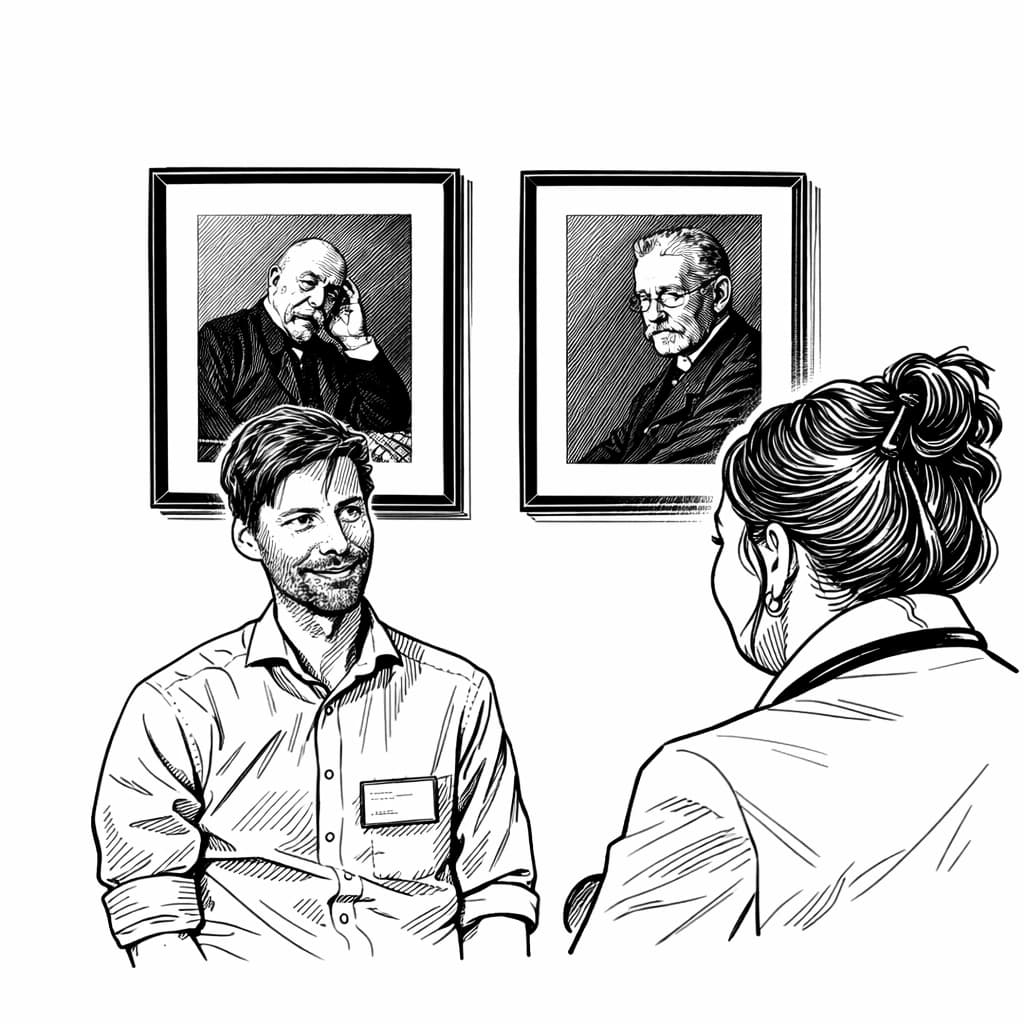 Illustration: kollegiales Gespräch zwischen Arzt und Kollegin
